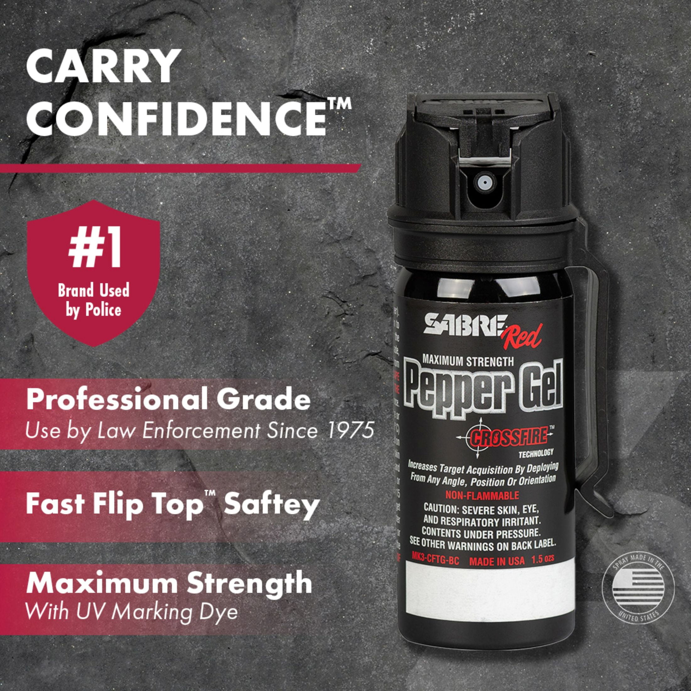 SABRE Crossfire Pepper Gel with Belt Clip, Solid, 0.48 lb, 1 Ct, New, Pocket Pepper Sprays