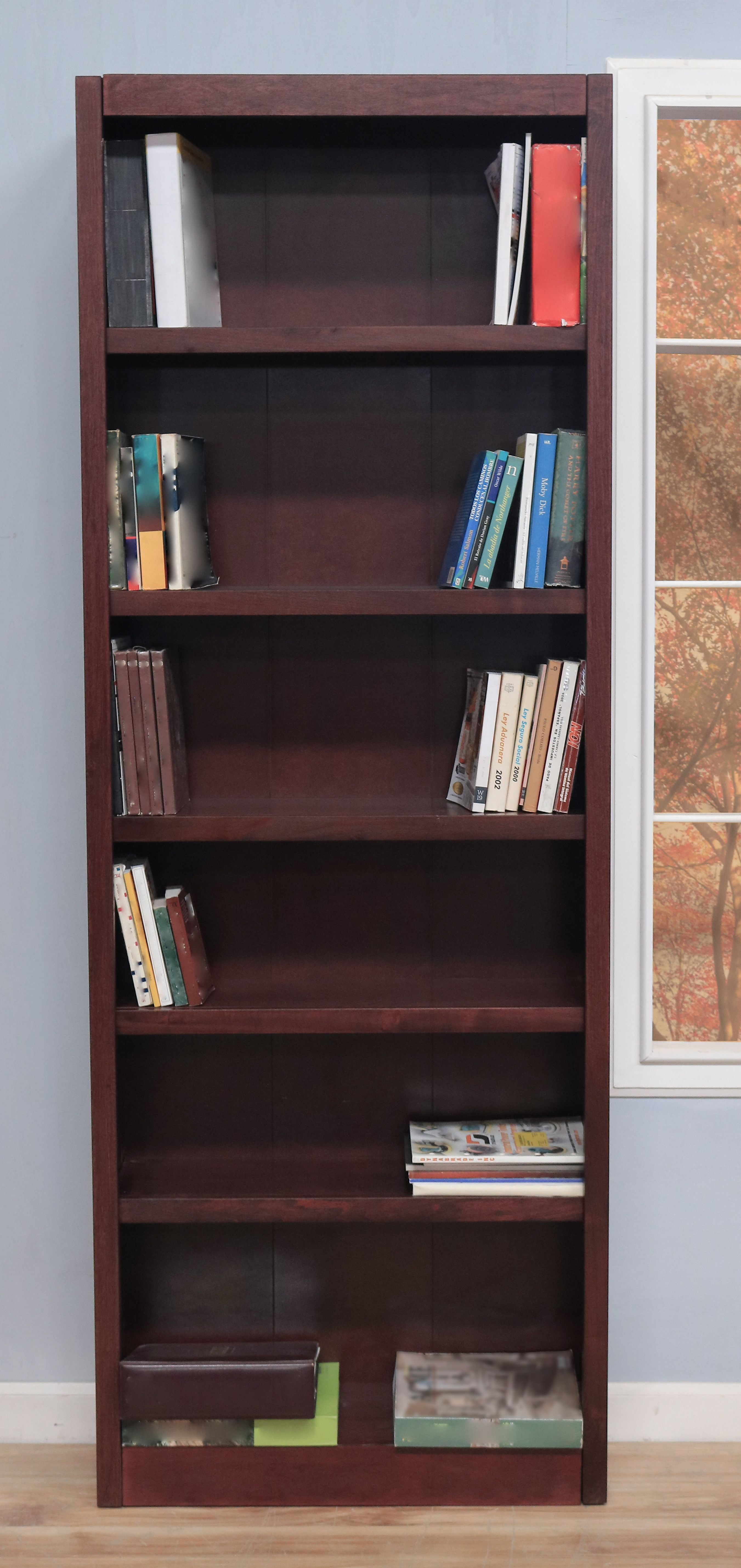 Concepts in Wood 6 Shelf Wood Bookcase, 84 inch Tall - Cherry Finish