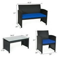 thumbnail image 2 of Gymax 4PCS Rattan Outdoor Conversation Set Patio Furniture Set w/ Navy Cushions, 2 of 10