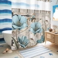 thumbnail image 5 of No Hook Shower Curtain, Teal Blue Tulips Shower Curtains for Bathroom with See Through Top Window, Spring Floral Barn Doors Vintage Wood Beige Waterproof & Washable Bath Curtain 66"x72", 5 of 9