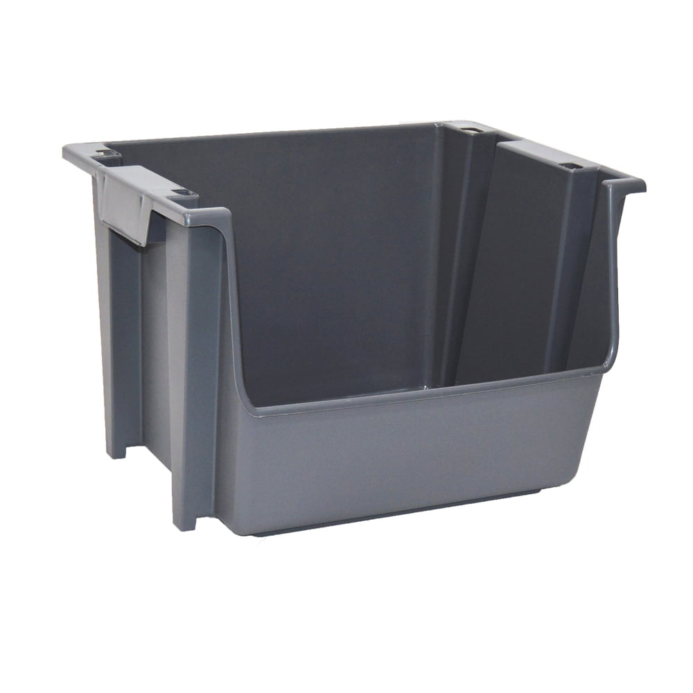 Mighty Tuff Garage Stacking Storage Bin, Plastic, Gray