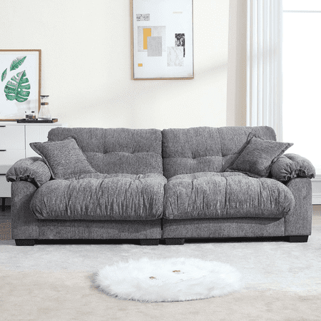 GNIXUU 90.5" Oversized Loveseat ,Chenille Modern Cloud Couch Loveseat for Small Spaces, 2 Seater Sofa Comfy Sleeper Sofas Easy Assembly for Living Room ,Study Room, Office,Gray