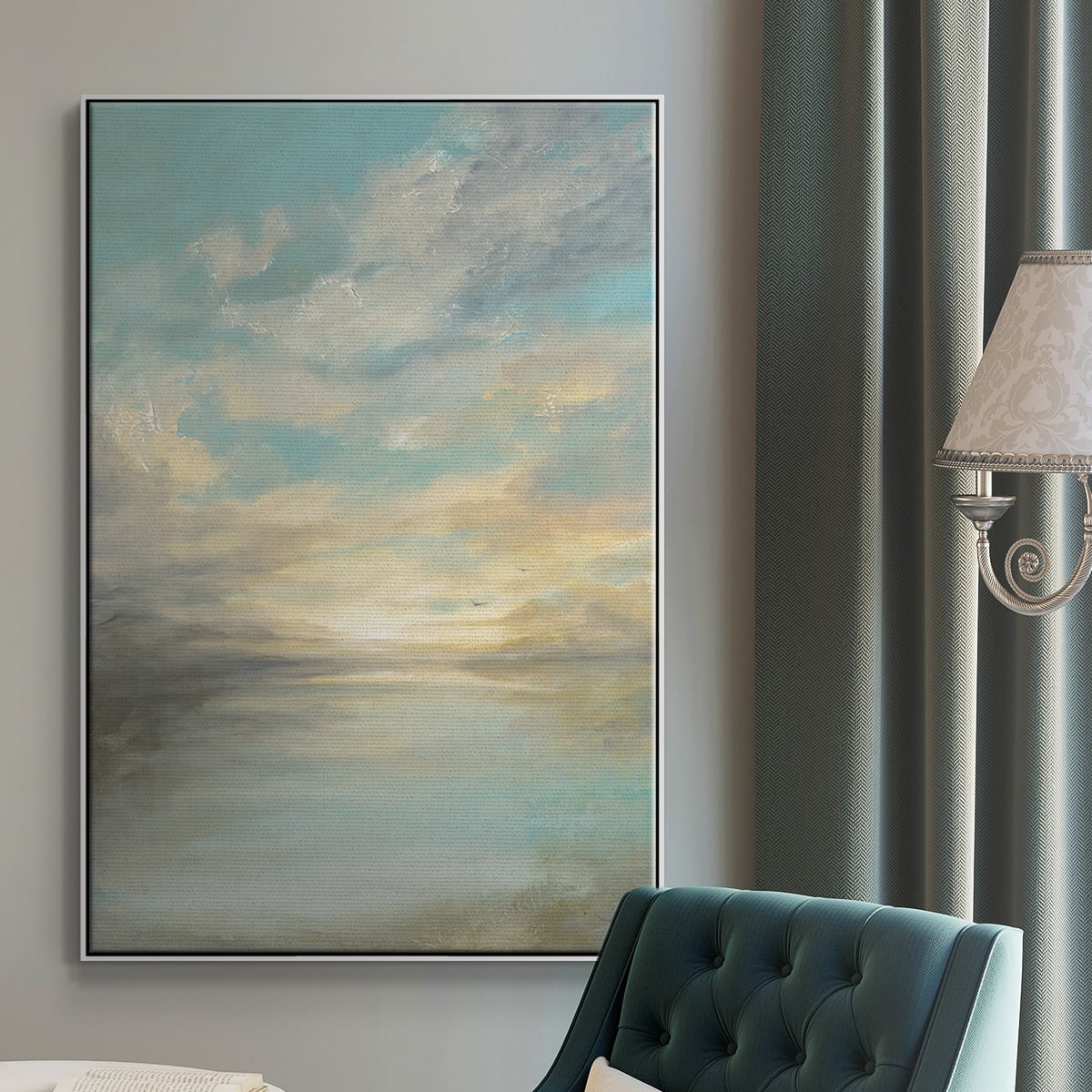 Morning Glory Framed Premium Gallery Wrapped Canvas - Ready to Hang - 27 x 41 - White Floating Frame