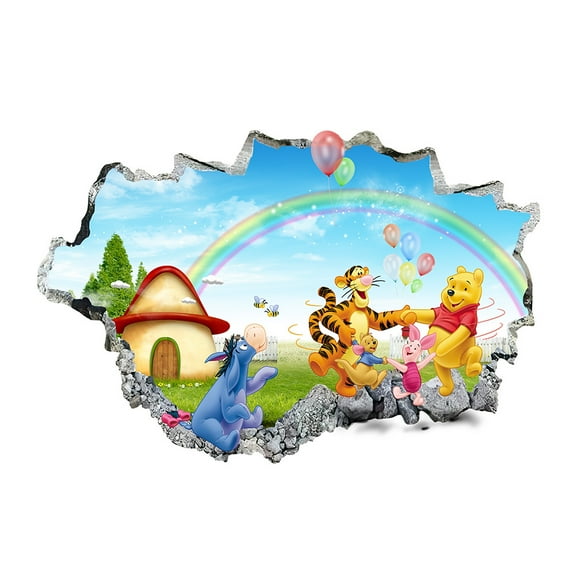 Winnie the Pooh Wall Sticker 3D Wall Sticker Children wall sticker Cartoon character wall sticker Cartoon background Wall decoration Birthday gift Children bedroom decoration 60*40CM