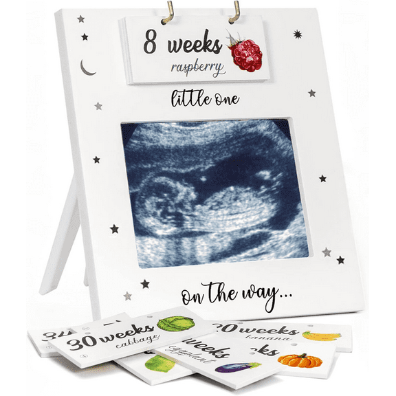Sonogram Picture Frame, Weekly Fruit and Vegs Pregnancy Milestone, Ultrasound Frame for Baby Announcement Sign, Expecting Mom Parents to be, Unique Gifts for Pregnant Women
