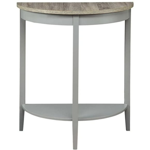 Wooden Half Moon Shaped Console Table with One Open Bottom Shelf, Oak Brown and Gray