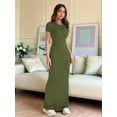 thumbnail image 4 of Women'S Cap Sleeve Round Neck Elegant Casual Bodycon Dress Slim Fit Long Evening Maxi Dress Army Green L, 4 of 9