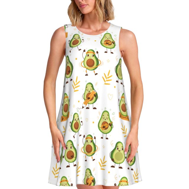 Balery Lovely Avocado Vestidos de verano para mujer con estampado: vestido holgado sin mangas, vestido playero informal y cómodo para días calurosos.