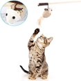 thumbnail image 2 of Juguete para gatos de primera calidad | caña de juguete resistente natural con ratón | Juego de 3 animales de peluche para la actividad del gato | juguete para rascar, 2 of 6