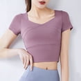 thumbnail image 2 of ZyeKqe Women's Workout Tops Built in Bra Yoga Top Short Sleeve Crewneck Crop Top Quick Dry Athletic Tees, 2 of 4