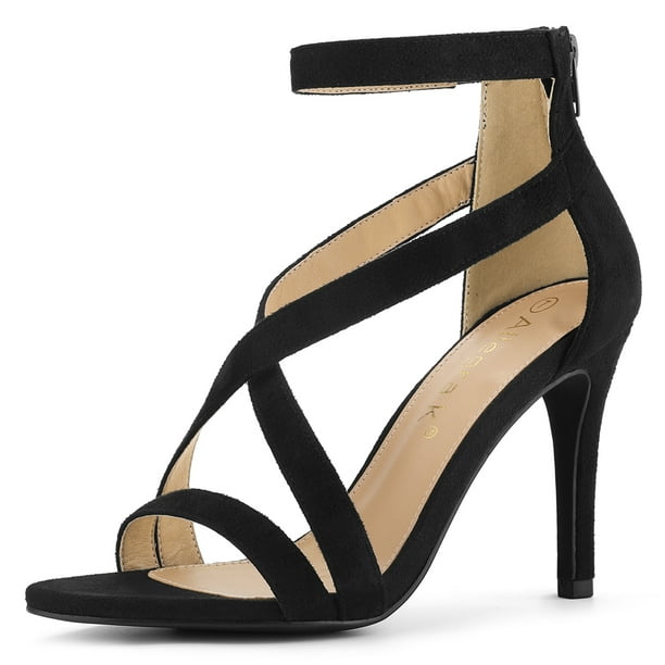 Sandalias de Tacón de aguja Allegra K Negro 36 Correa de Tobillo