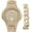 Gold Gold, variant on Bling-ed Out Oblong Case Two Tone Mens PP Look Watch with Matching Bling-ed Out Cuban Bracelet and Iced King Ring - 8475BTT Cuban Set (10, Gold)