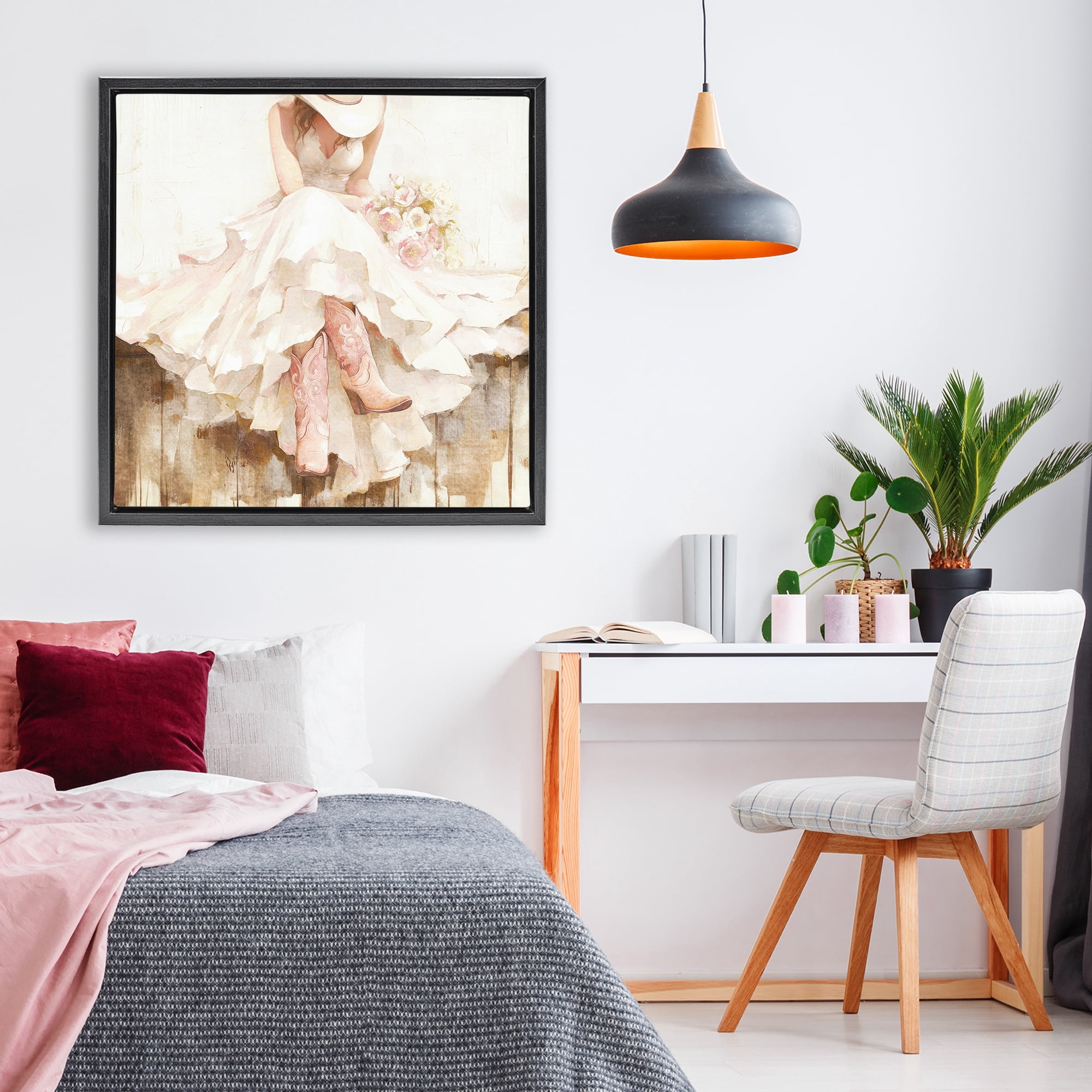 Stupell Industries Cowgirl On The Fence Black Framed Floater Canvas Wall Art, design by Tina LeCour