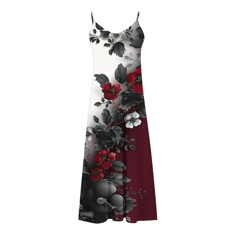 Uaswgudfs Women's Sleeveless Round Neck Midi Dress - Abstract Pattern  Summer Casual Sundress with Flowy Tank Design & Ankle-Length Silhouette