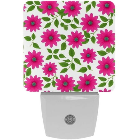 

LED Night Lights Plug into Wall 2-Pack 0.5W Plug in Night Light Dusk to Dawn White Bright Nightlight for Bedroom Bathroom Hallway Kitchen Watercolour Art Floral Flower Spring Summer Pink