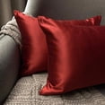 thumbnail image 4 of The HomeCentric Luxury Lumbar Pillow Cover Red Pack Of 2, 14"x20" (35x50 cm) Satin Solid Oblong Pillow Cover, Modern Cushion Cover Style - Deep Red Slub Satin, 4 of 12