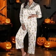 thumbnail image 2 of Trendfront Womens 2 Piece Halloween Pajama Set Pastel Spooky Doodle Print Collared Long Sleeve Button Down Shirt and Pants Sleepwear Loungewear, 2 of 5