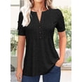 thumbnail image 4 of QUTETN Women's Casual Summer V-Neck T-Shirt with Button Front Placket & Pleated Detail - Breathable Short Sleeve Top, Machine Washable Regular Fit for Casual Attire, Ladies T Shirts, 4 of 4