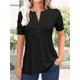 thumbnail image 4 of QUTETN Women's Casual Summer V-Neck T-Shirt with Button Front Placket & Pleated Detail - Breathable Short Sleeve Top, Machine Washable Regular Fit for Casual Attire, Ladies T Shirts, 4 of 4