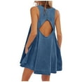 thumbnail image 2 of Womens Summer Dresses Denim Sleeveless Ruffles Backless Flowy Mini Jean Dress with Pockets Blue Outfits for Wedding Guest L, 2 of 9
