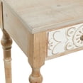 thumbnail image 6 of DecMode 36" x 33" Brown Wood Intricately Carved Floral 2 Drawer Console Table, 1-Piece, 6 of 15