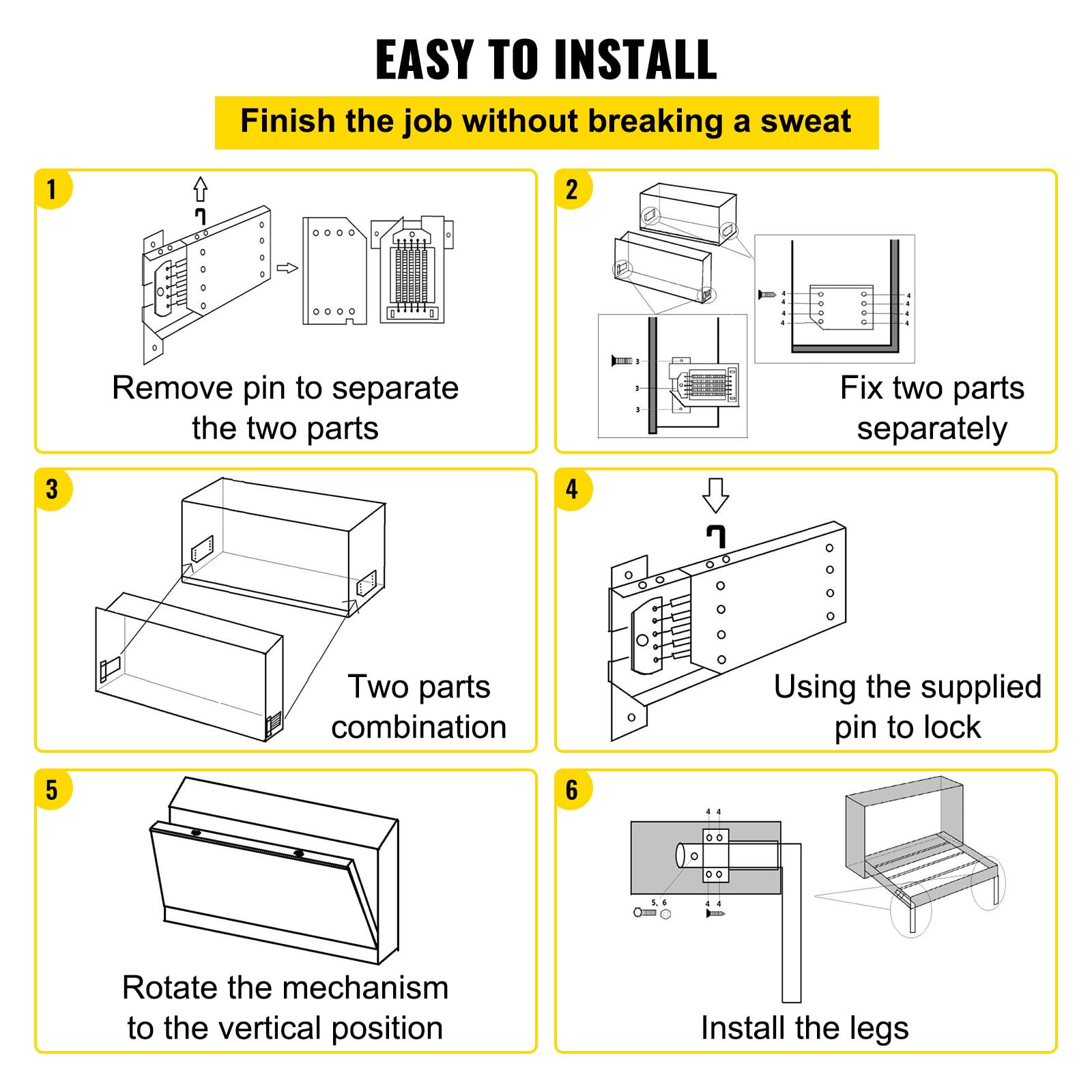 VEVOR DIY Murphy Bed Hardware Kit Horizontal Mounting Wall Bed Springs Mechanism Heavy Duty Bed Support Hardware DIY Kit for Twin Size Bed