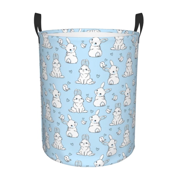 Balery Rabbit And Bird Cesta de ropa redonda con asas, impermeable, independiente, para ropa, juguetes, dormitorio y familia-Small