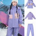 thumbnail image 2 of Afuyipoi Boys Girls Snowsuit Jacket Pants Set Waterproof Windbreaker Fleece Lined Winter Size 5-15 Purple Size 14, 2 of 8