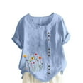 thumbnail image 2 of QUNYINEY Tee Shirts Womens Dandelion Casual Crew Neck Short Sleeve Tops Button Loose Pullover Cotton Linen Shirts, 2 of 4