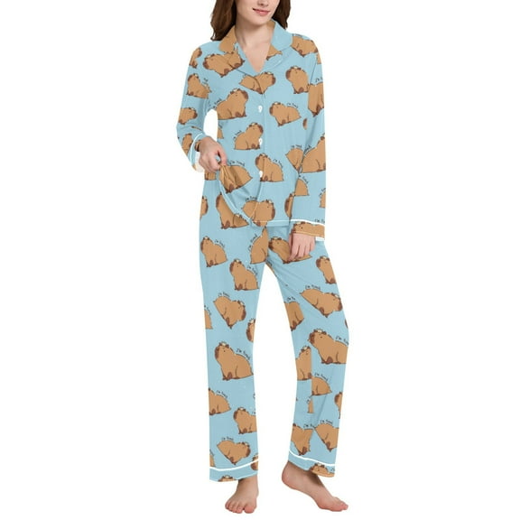 joogoo Pajamas Set for Women Capybara Animals Long Sleeve Pjs Loungewear L