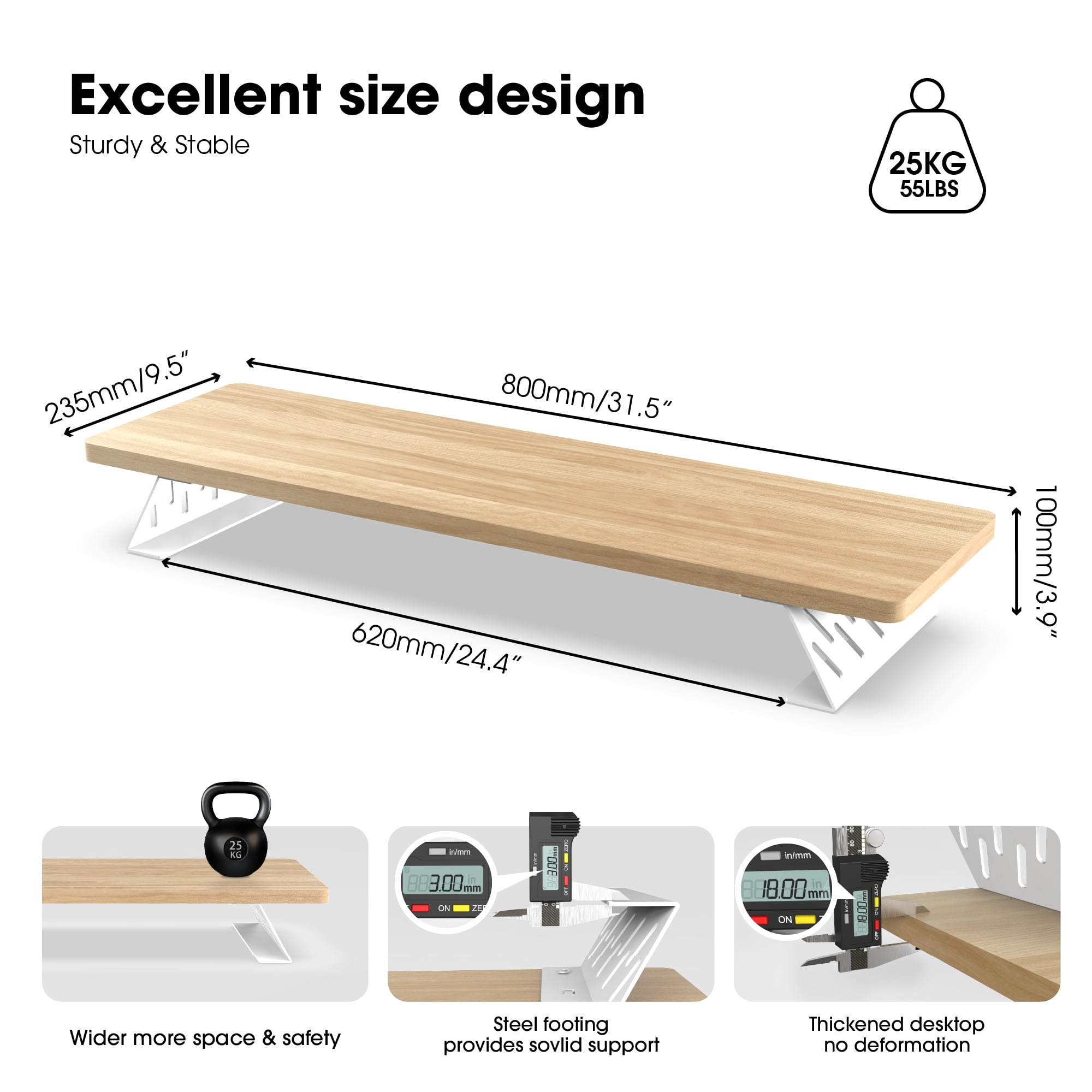 Fenge Dual Monitor Stand Riser, 31.5 inch Long Monitor Stand for Desk