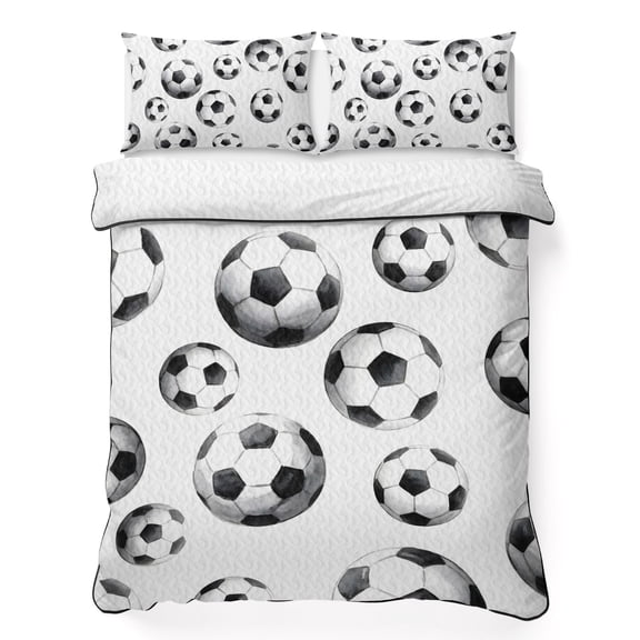 Quilts Twin XL Size Bedding Set, Soccer Sports Lightweight Quilted Comforter, Summer Football Modern Minimalist Textured Reversible Bedspread Coverlet with Pillow Covers for All Season, 68" x 98"