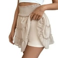 thumbnail image 4 of Uaswgudfs Womens Smocked Ruffle Mini Skirts Cute High Elastic Waisted Tiered Short Skirt with Shorts Underneath, 4 of 7