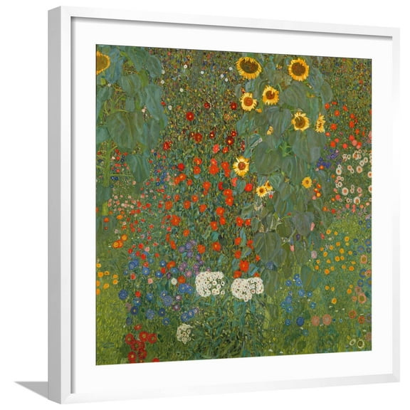 Art.com Farm Garden with Sunflowers, 1905-06 Giclee Print by Gustav Klimt, White Frame Wall Art, 29" x 29"