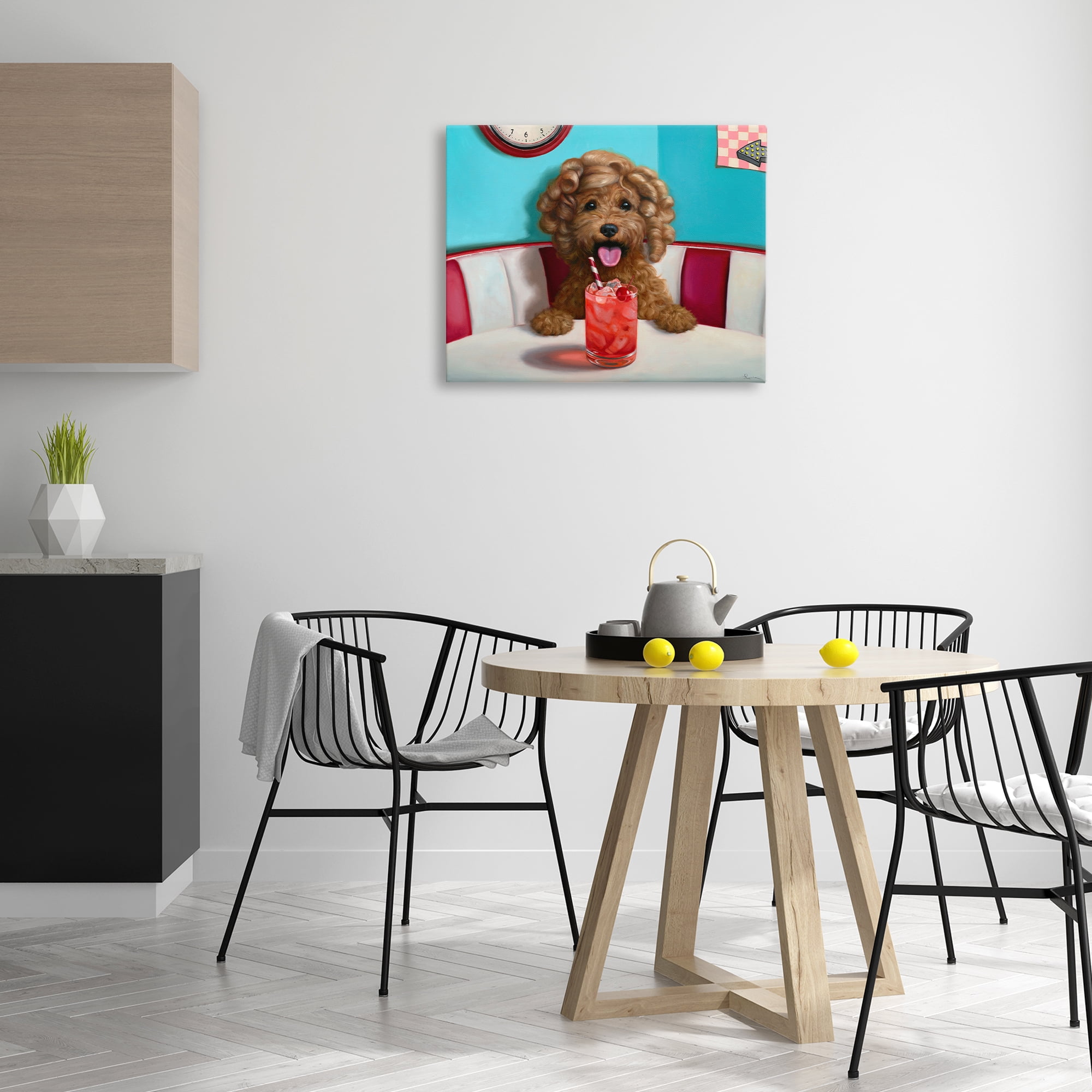 Stupell Industries Dog at Diner with Drink Food & Beverage Painting Wrapped Canvas Art Print Wall Art, 30 x 24