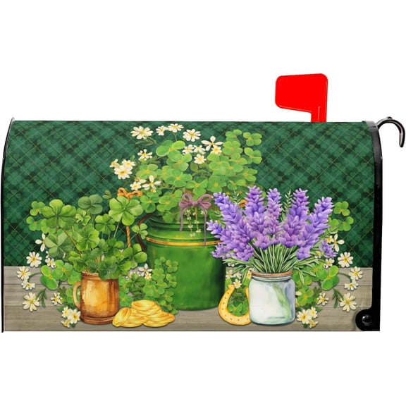 St Patrick's Day Mailbox Covers Magnetic Standard Size 18 X 21 Inch Spring Shamrocks Magnetic Mailbox Cover Green Lucky Clover Mailbox Wraps Holiday Post Letter Box Cover for Garden Yard Outside