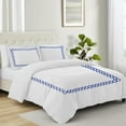 thumbnail image 2 of BedDecor: Enchanted Oasis Ultra Soft Brushed 3PC-600-Thread-Count Egyptian Cotton Quatrefoil Embroidery Duvet Cover Set Oversize King Size Royal Blue Solid, 2 of 5