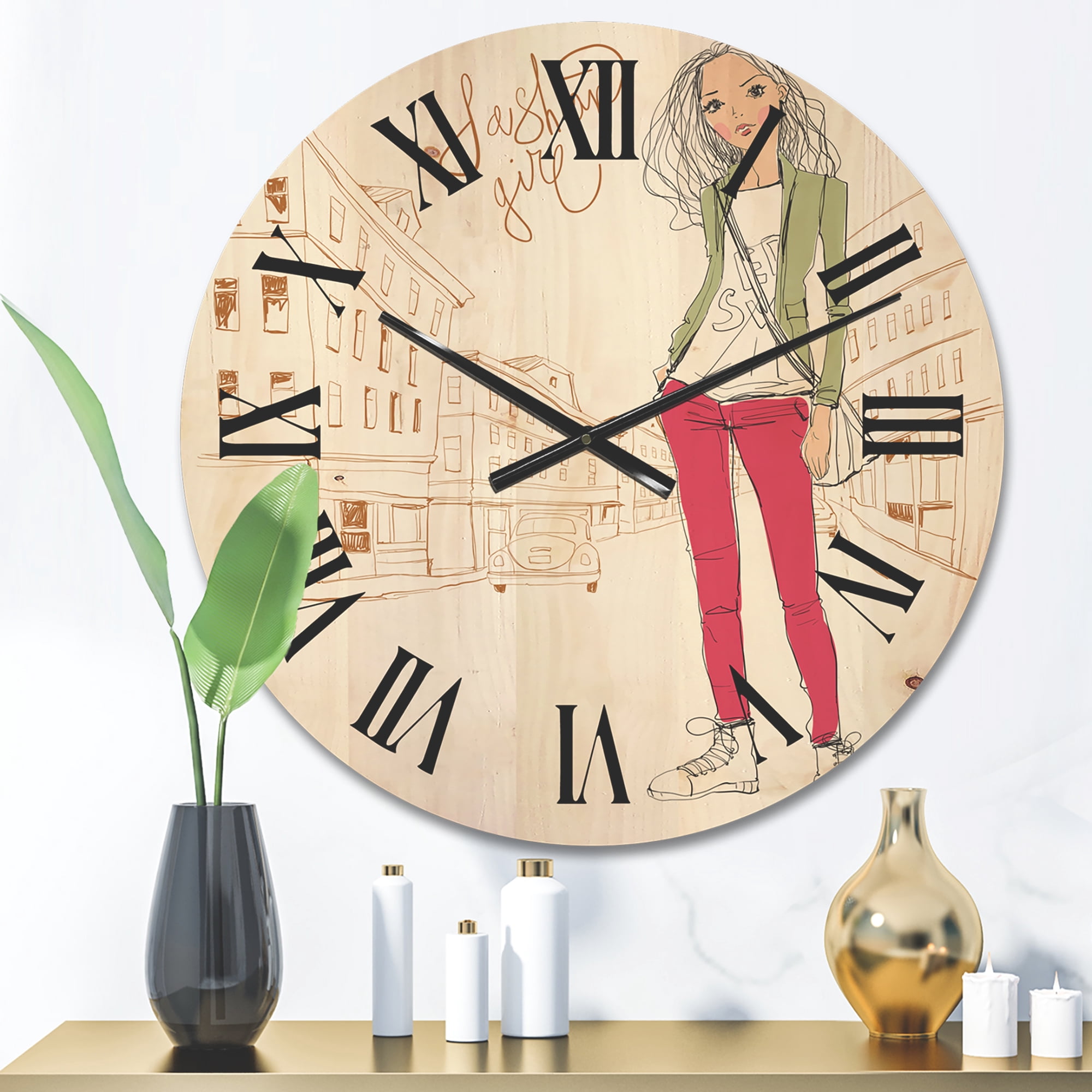 Designart 'Trendy Fashion Woman II' Children's Art Wood Wall Clock