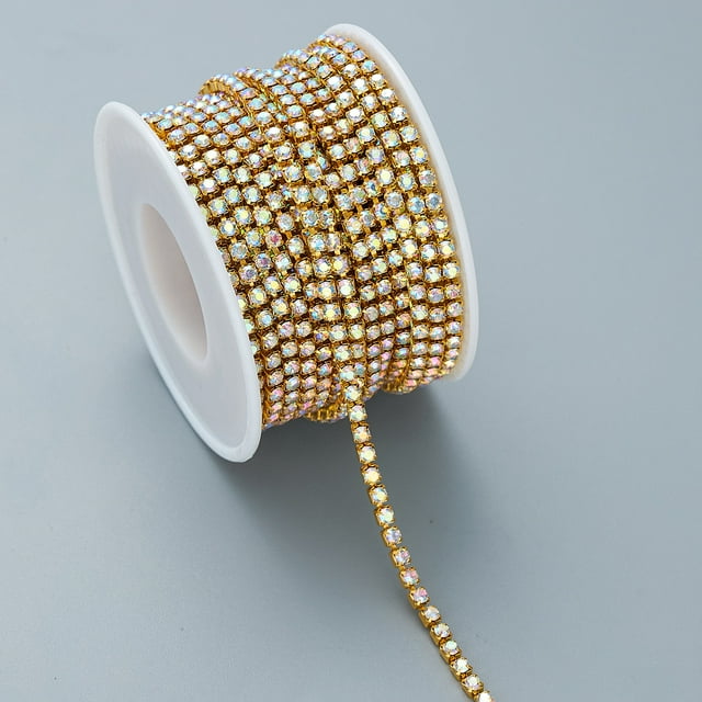 CIMAXIC Chaîne de Mariage 1 Rouleau pour Couture Chaîne de Maillons en Strass pour Bijoux DIY Fête de Mariage Robe de Mariée Costumes de Danse Sacs à Main Décorations de Gâteau 9 Mètres, 354.33"X0.1"X0.04 Pouces