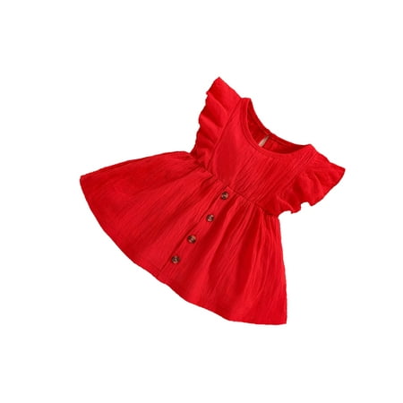 

Cute Plain Round Neck A Line Sleeveless Red Baby Dresses (Baby s)