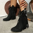 thumbnail image 2 of UngA Cowboy Boots for Women Western Fringe Cowgirl Boots Mid Calf Snip Toe Boot With Chunky Heel Black,Size 7.5, 2 of 7