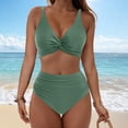 thumbnail image 3 of Minjewel Women's Casual Two-Piece Bikini Set, High Waist Bottom & Floral Print Crop Top, Swimsuits for Women for Beach, Pool & Summer,Green S, 3 of 6