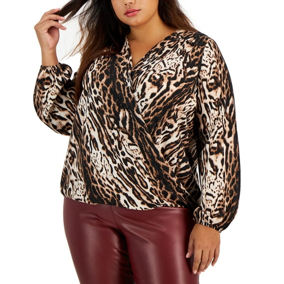 International Concepts Plus Size Animal Print High Low Blouse Ocelot Charm 1X