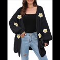 thumbnail image 3 of Suéteres Femeninos con Cuello en V, Larga, Estampado Floral, de Punto Abierto, Sin Botones, de Moda, para Exteriores. Negro Talla Única, 3 of 8
