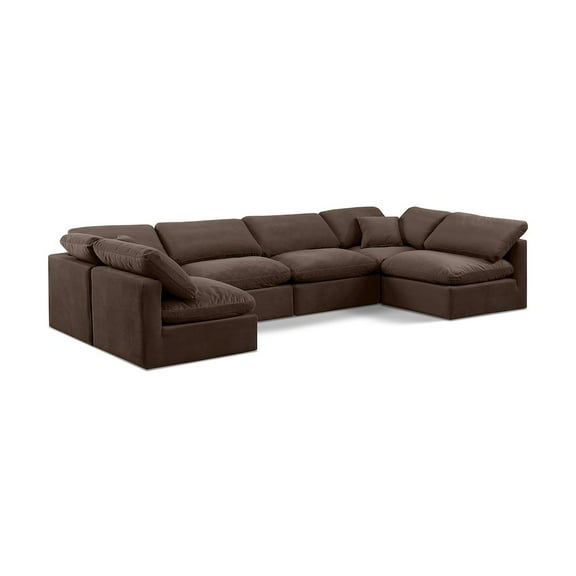 Meridian Furniture Indulge 199" Velvet U-Shaped Modular Sectional in Brown
