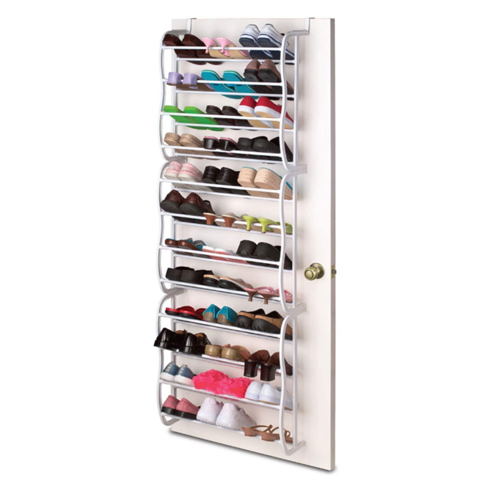 US Stock Rampmu 36 Pairs Metal and Plastic Over The Door Shoe Racks Clear for Dorm Space Saving Large Shoe Organizer