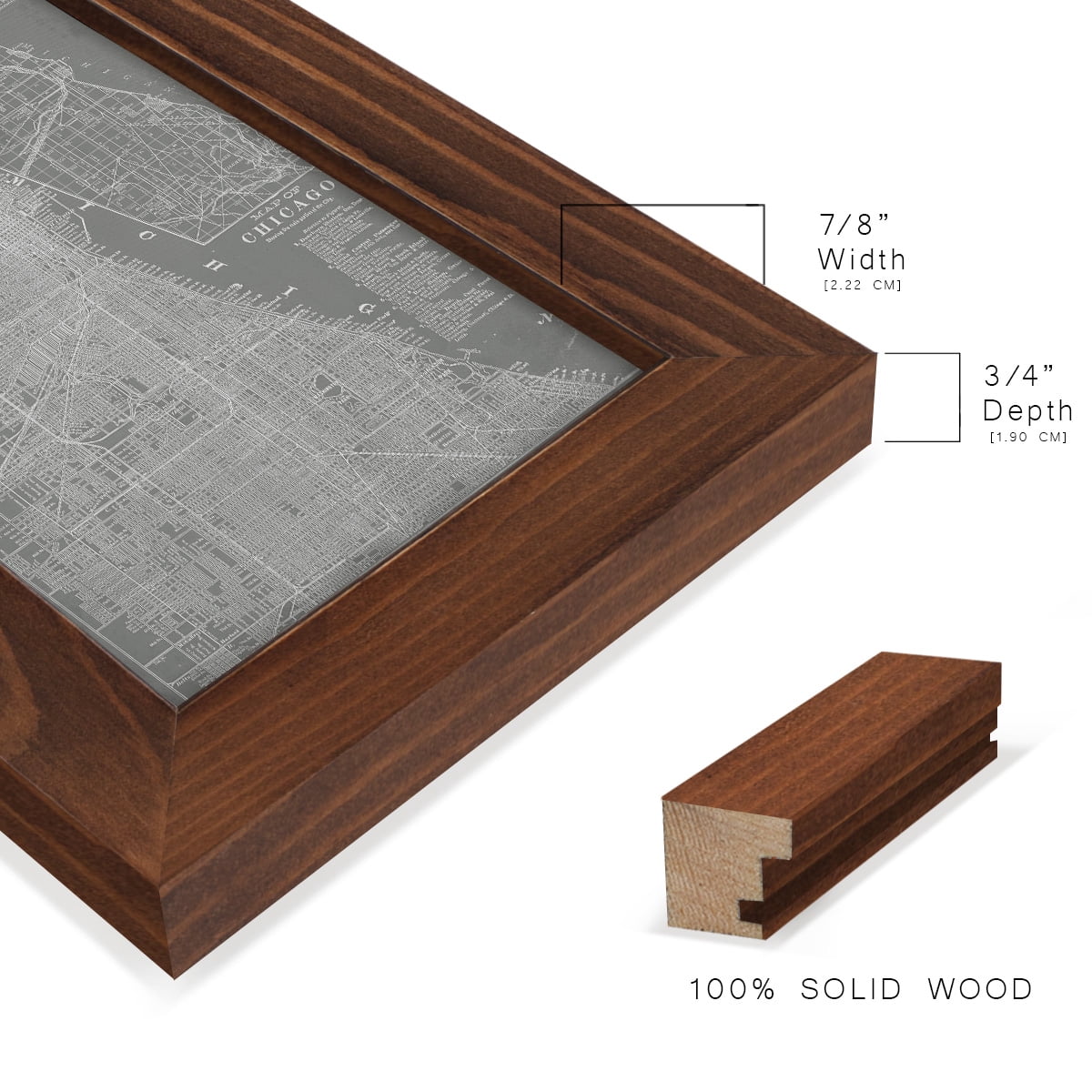 City Map of Chicago -Framed Print w/glass-Chestnut