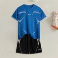 thumbnail image 2 of KPOPLK Boys 2 Piece Athletic Outfit Sets Short Sleeve Quick-dry Lightweight Elastic Waist Top and Shorts Sets Clothes Size 7-8 Years,Blue, 2 of 7