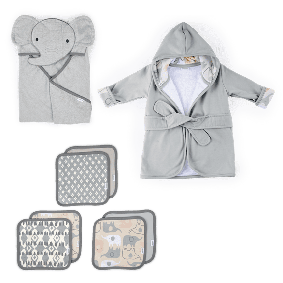 Ingenuity Clean & Cuddly Hooded Baby Bathrobe - Grazer Clean & Cuddly Hooded Character Towel - Grazer & Clean & Cuddly 6-Pack Terry Washcloth Set - Grazer