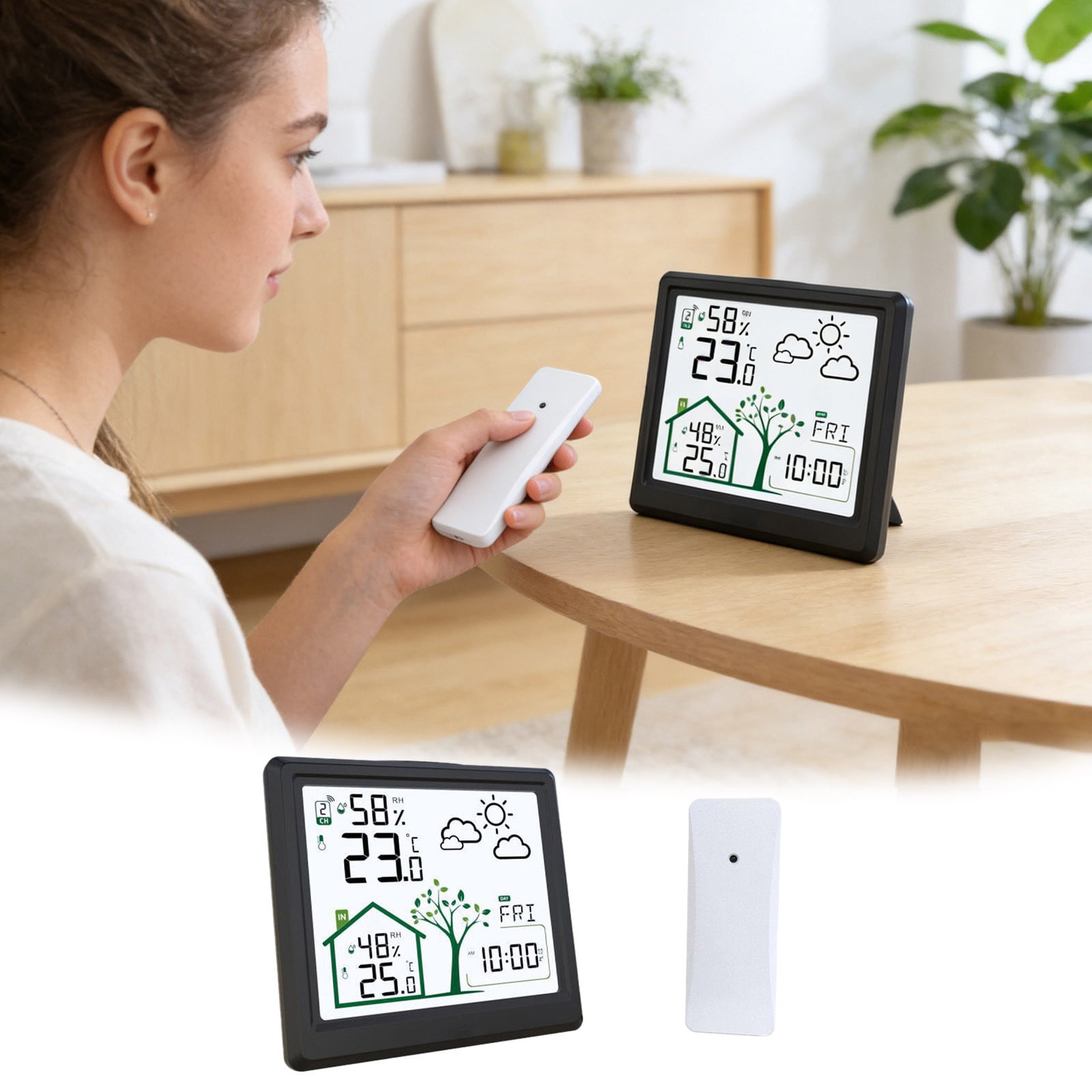 Wireless Weather Station with Outdoor Sensor Wireless Weather Station Digital Thermometer Hygrometer Indoor Outdoor with Weather Forecast Alarm Clock Humidity Weather Station for Home(Black)